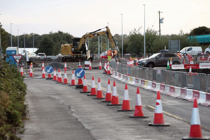 Temporary mini-roundabout at Martin Junction today as works near completion