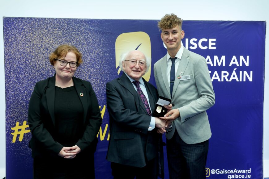 President Higgins presents young Rahoon man with a Gaisce award