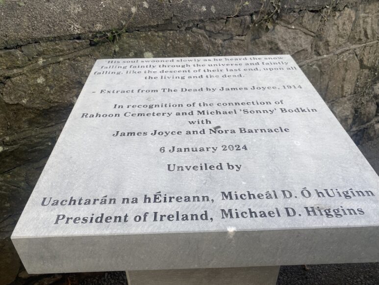 President Higgins unveils new James Joyce Plaque at Rahoon Cemetery