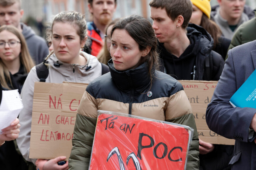 Gaeltacht groups and students hold protest outside Dáil over housing crisis