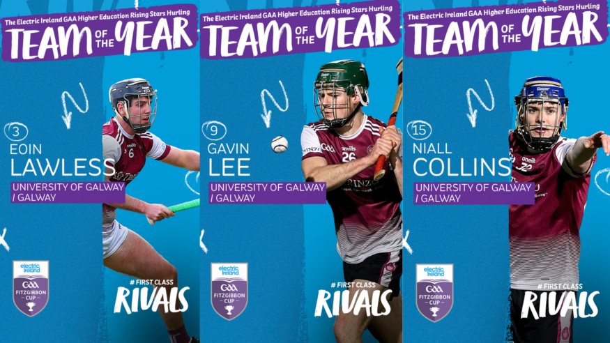 Three University of Galway players named on 2024 Electric Ireland GAA Higher Education Rising Stars Hurling Team of the Year.
